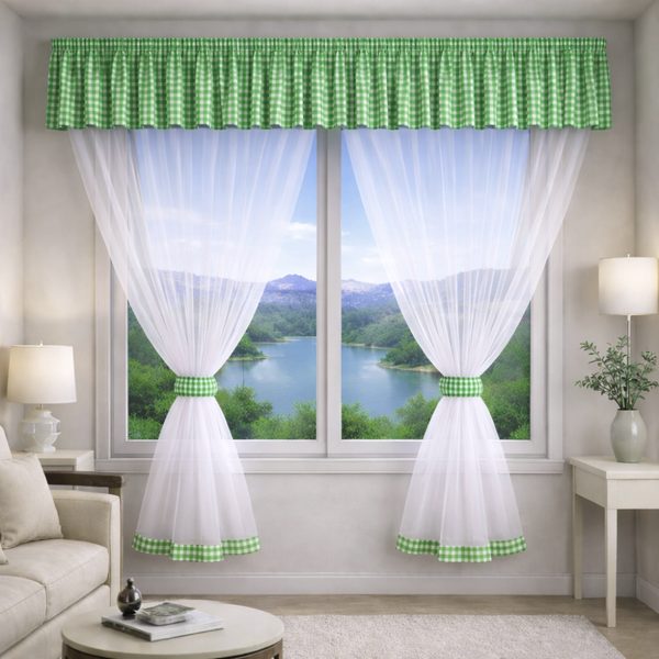 Voálový set s kanýrem Kanafas 2x 200x150 cm + kanýr 40x300 cm kanafas tmavě zelená