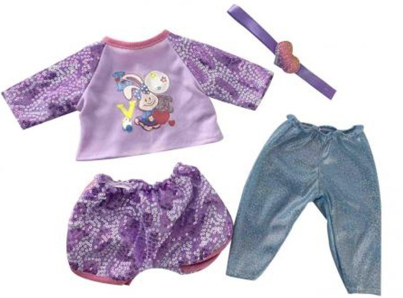 MAC TOYS Šaty pro panenku 40-43cm zajíček set s plínou a dudlíkem Fialová