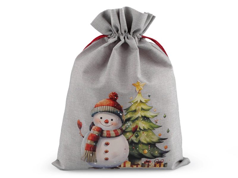 Vánoční dárkový pytlík sněhulák 30x40 cm