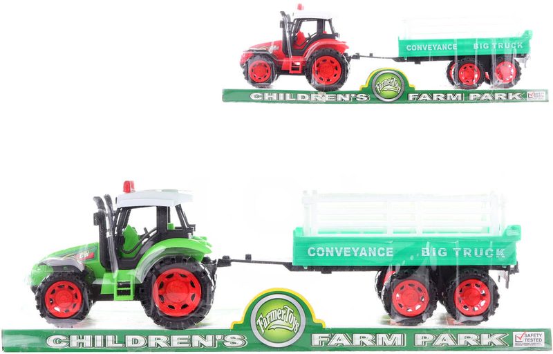 Traktor plastový zemědělský set s přívěsem na setrvačník 2 barvy