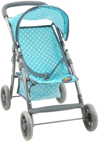 Kočárek pro panenku golfky mátový (puntíky, košík)