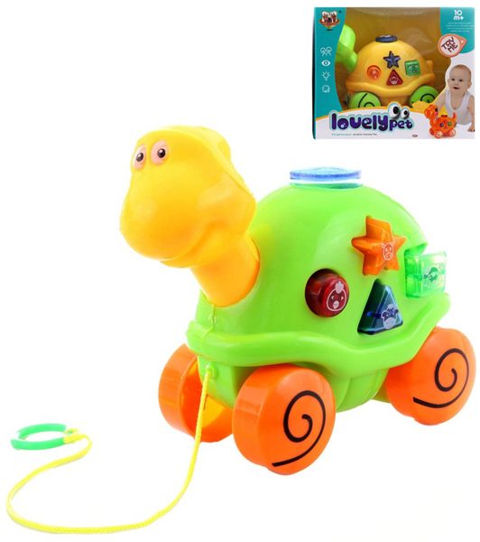 Želva baby tahací zvířátko na baterie pro miminko 2 barvy Světlo Zvuk