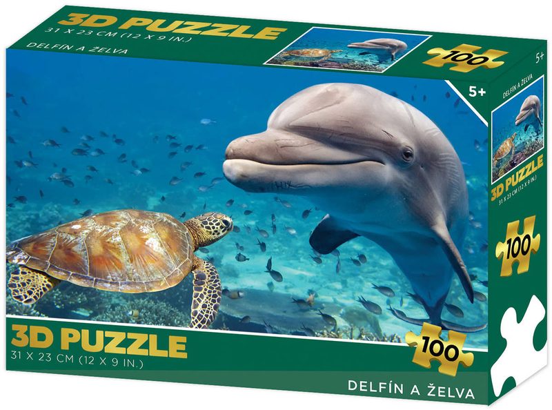 PUZZLE 3D Delfín a želva 31x23cm 100 dílků skládačka v krabici