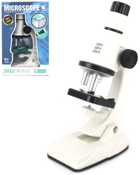 Mikroskop dětský bílý 200x/600x/1200x na baterie Světlo 2 barvy