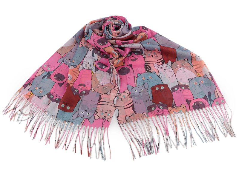 Letní šátek / šála s třásněmi kočky 70x180 cm