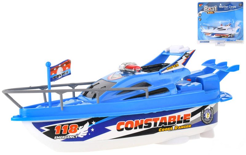 Člun policejní pátrací 22cm do vody na baterie 2 barvy plast