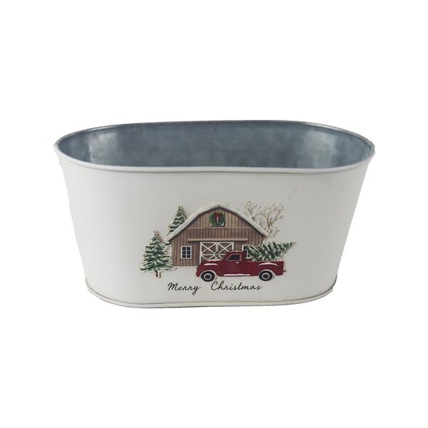 Vánoční květináč plechový K4486/1 - 19 × 11.5 × H9.5 cm B:16.5 × 8.5 cm