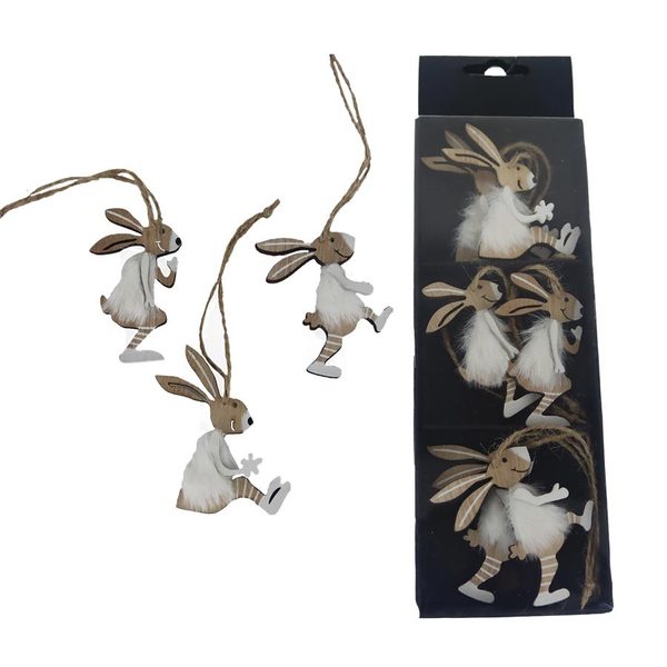 Velikonoční zajíček k zavěšení, 6 ks D6103 - 4 - 6 x 1 x 5,5 - 6 cm