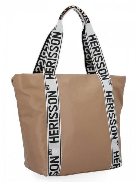Velká dámská nylonová shopper kabelka přes rameno tmavší latté hnědá