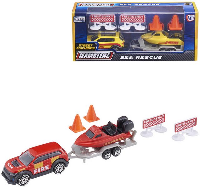 Teamsterz námořní záchranná služba set auto s přívěsem a člunem 2 druhy kov