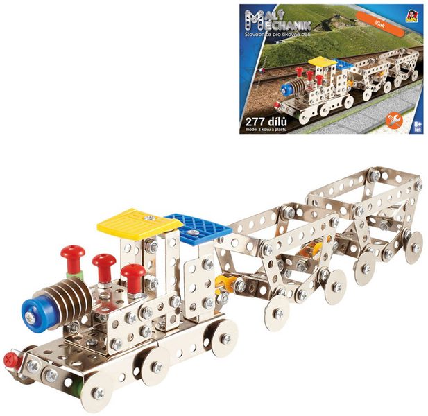 MALÝ MECHANIK Vlaková souprava 277 dílků kovová STAVEBNICE typu Merkur