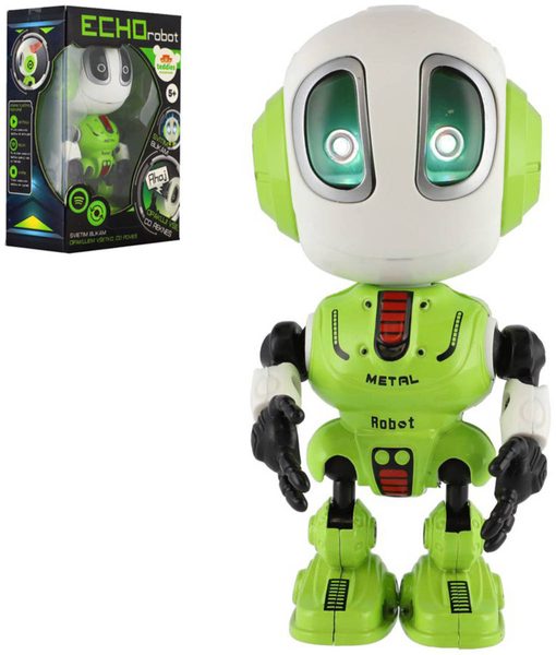 Robot Echo zelený kovový opakující věty na baterie Světlo Zvuk