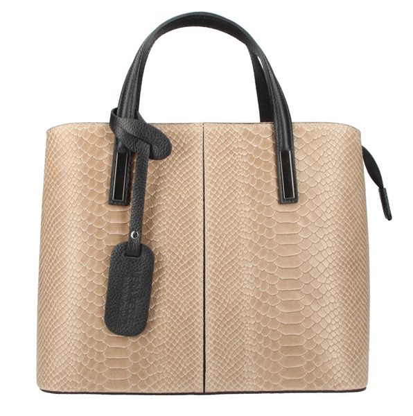 Kožená taupe hnědá dámská kabelka do ruky v kroko designu Merle