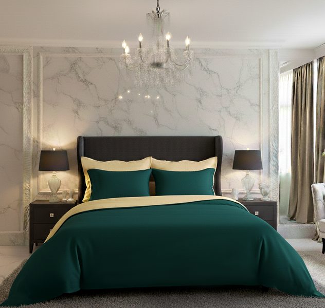 Saténové povlečení LUXURY COLLECTION tmavě zelené/smetanové