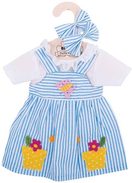 BIGJIGS TOYS Šatičky modré pruhované obleček pro panenku set s ramínkem