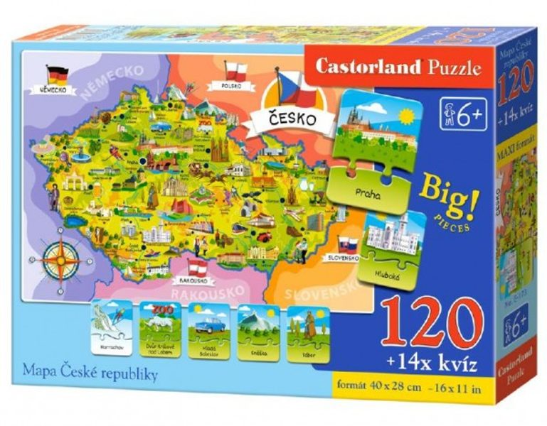 Puzzle Mapa České republiky 120 dílků + 14 kvízů naučné 40x28cm v krabici