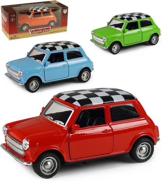 Auto Mini Cooper retro kovové 11cm zpětný chod 4 barvy