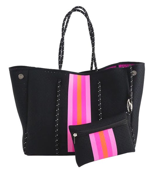 Neoprenová dámská plážová taška voděodolná černo-růžová JG067