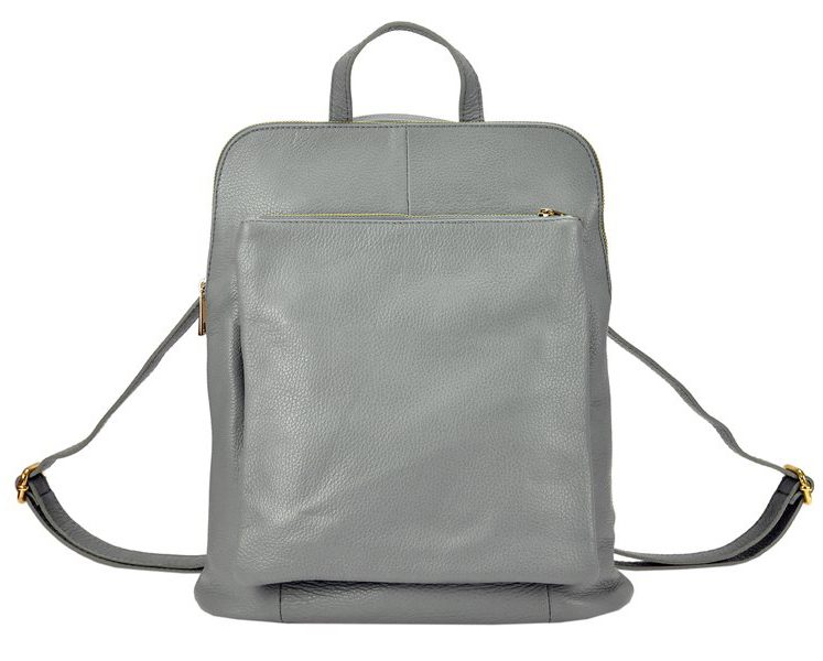 Kožený dámský módní batůžek s čelní kapsou Patrizia Piu šedý