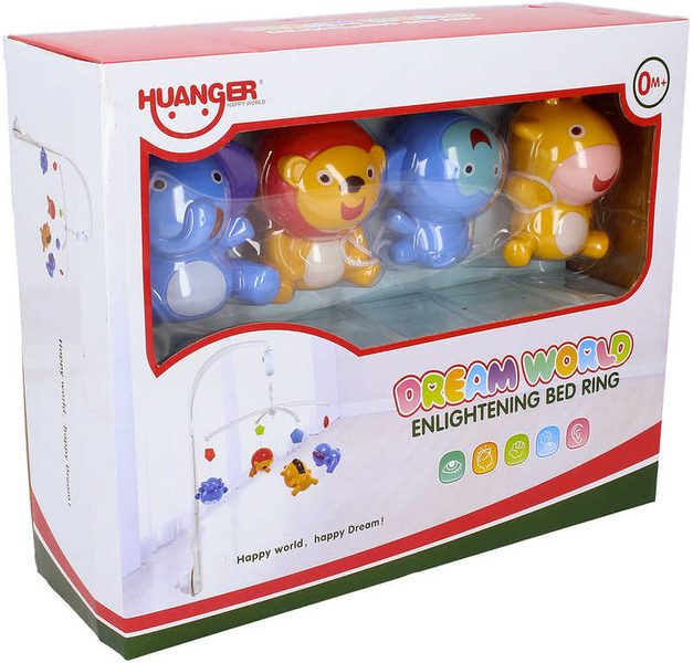 Baby kolotoč na postýlku s melodiemi na natažení se 4 zvířátky pro miminko Zvuk