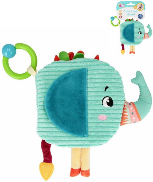 BAM BAM Baby knížka textilní měkká sloník s chrastítkem pro miminko