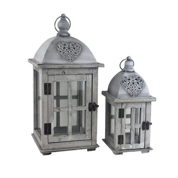 Sada dřevěných luceren S/2 D7098 - výška 29,5cm a 43,5 cm