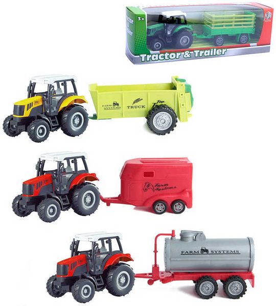 Traktor zemědělský kovový 23cm set s přívěsem zpětný chod 4 druhy