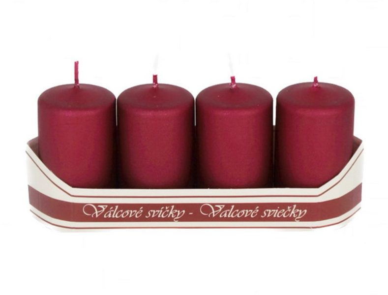 Adventní svíčky válec 40/70 mm 4 ks - metalicky vínová mat