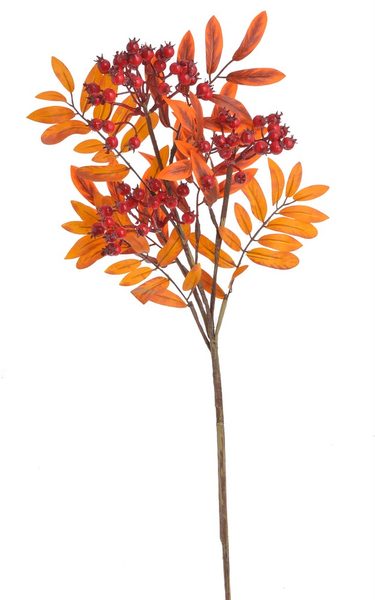 Podzimní větvička s listy a bobulemi - oranžová/červená