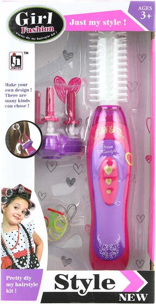 Dětská kulma a zaplétač na vlasy 2v1 set s gumičkami na baterie