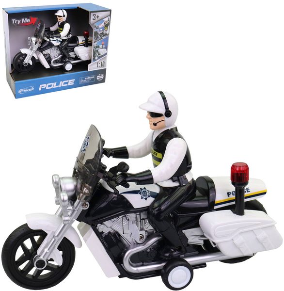 Motorka policejní s řidičem policie na setrvačník na baterie Světlo Zvuk