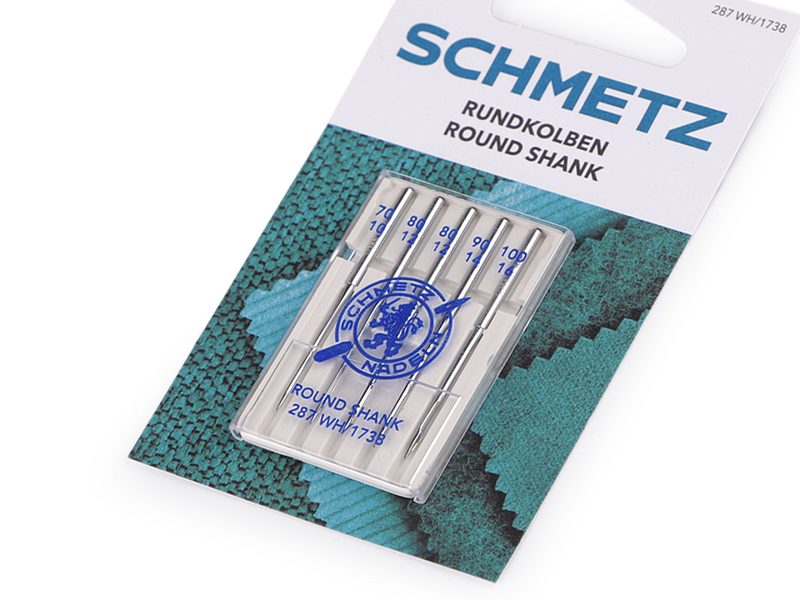 Strojové jehly s kulatým dříkem sdružené 70; 80; 90; 100 Schmetz, pro starší domácí šicí stroje