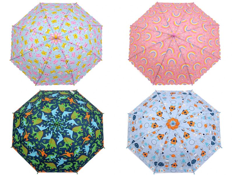 Dětský vystřelovací deštník duha, dino, raketa, kočka