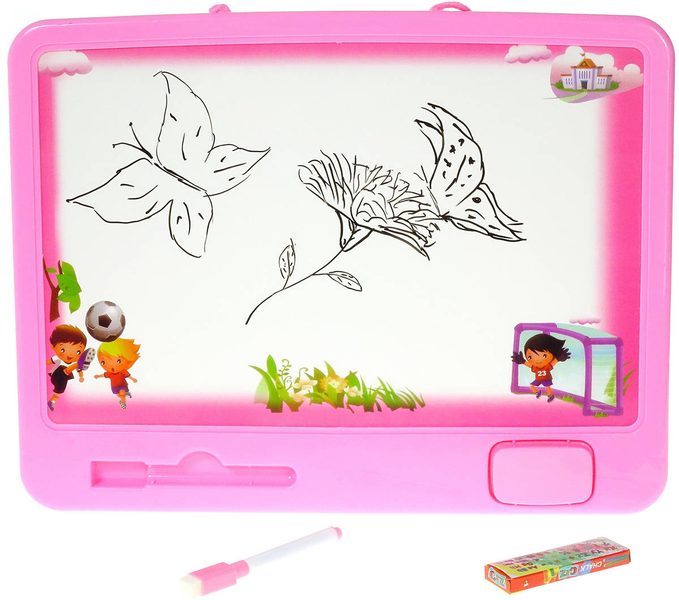 Tabule oboustranná nástěnná set s křídami a fixou Růžová