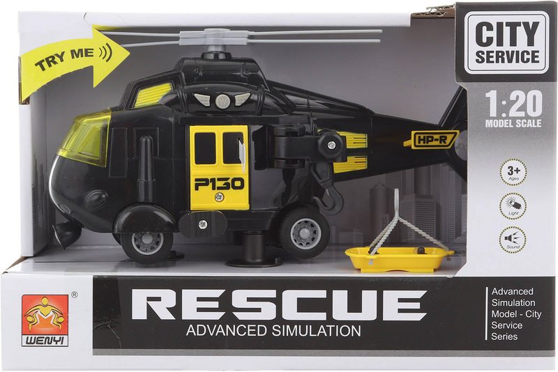 Helikoptéra pátrací černá 1:20 vrtulník s nosítky na baterie Světlo Zvuk