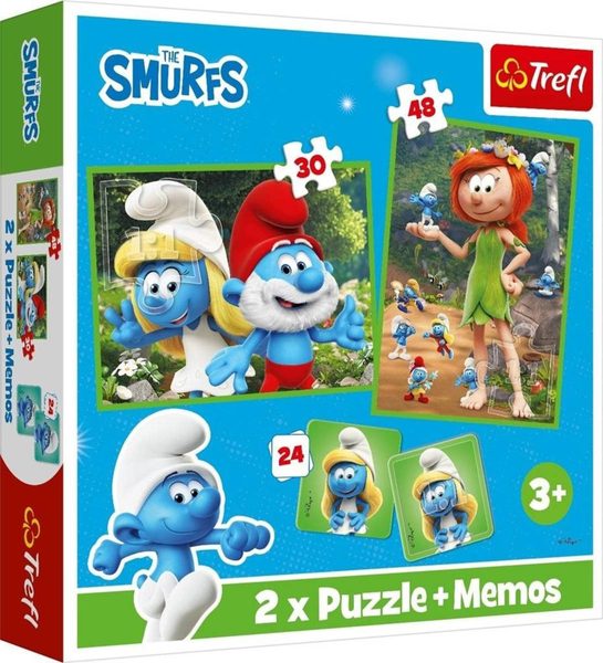 TREFL Sada 2x puzzle skládačka 28x21cm + pexeso Šmoulové 12 dvojic 3v1