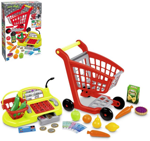 Ecoiffier nákupní vozík + pokladna (potraviny, peníze)