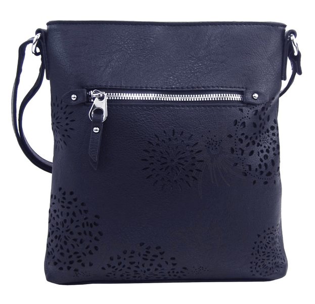 Crossbody dámská kabelka v květovaném designu tmavě modrá 5432-BB