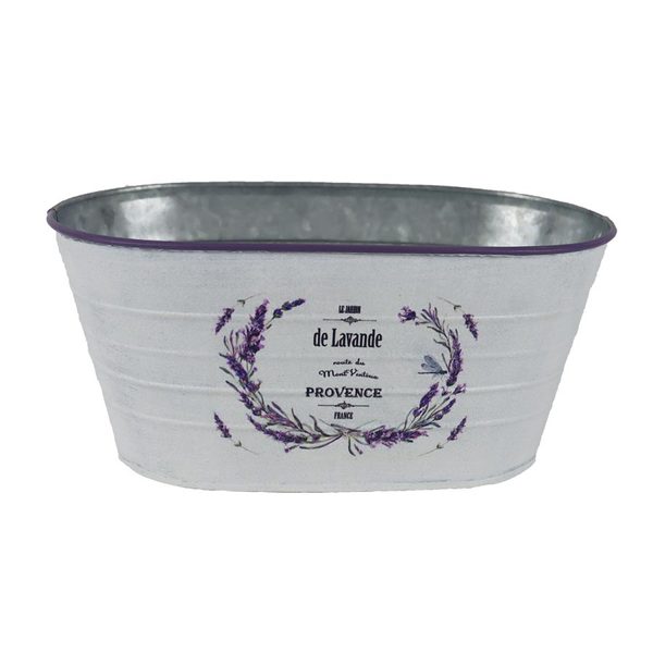 Květináč plechový motiv levandule ovál K4596/2 - Oval:23.5x13x10.5 Bottom:19x10.5