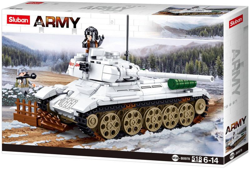SLUBAN ARMY WWII Tank bílý T-34/85 518 dílků + 2 figurky STAVEBNICE
