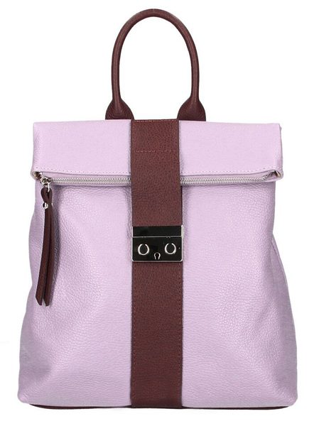 Kožený dámský módní batůžek Tiara fialková / hnědá