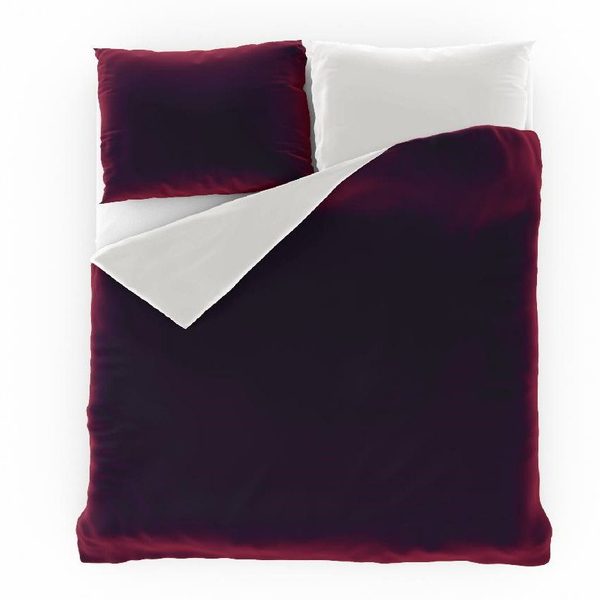 Saténové Prodloužené Povlečení - 140x220 cm, 70x90 cm, Vínová/Bílá Barva