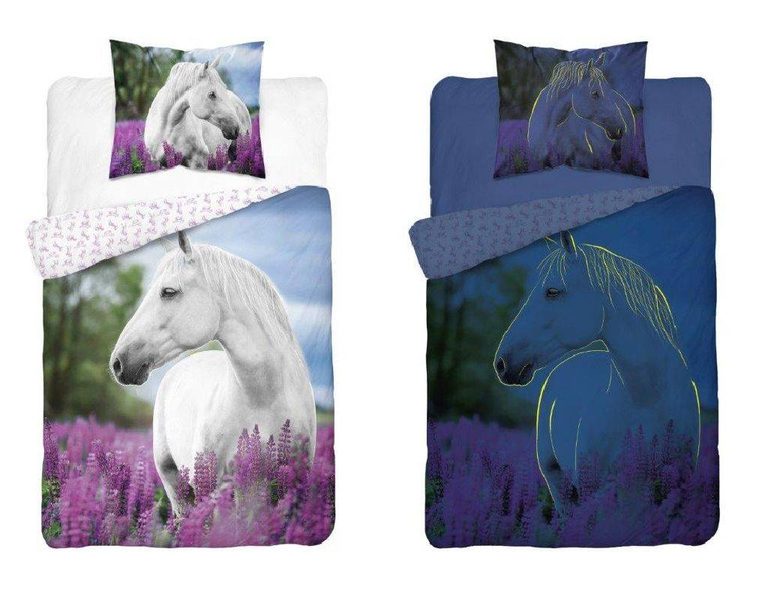 Povlečení Bílý Kůň v levanduli svítící bavlněné 140/200, 70/80 cm