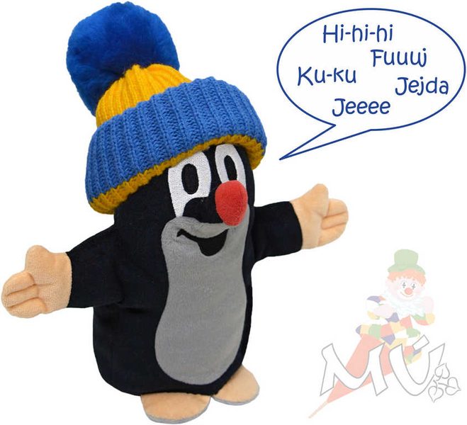 Mluvící maňásek Krtek 25 cm (modrý kulich, zvuk)