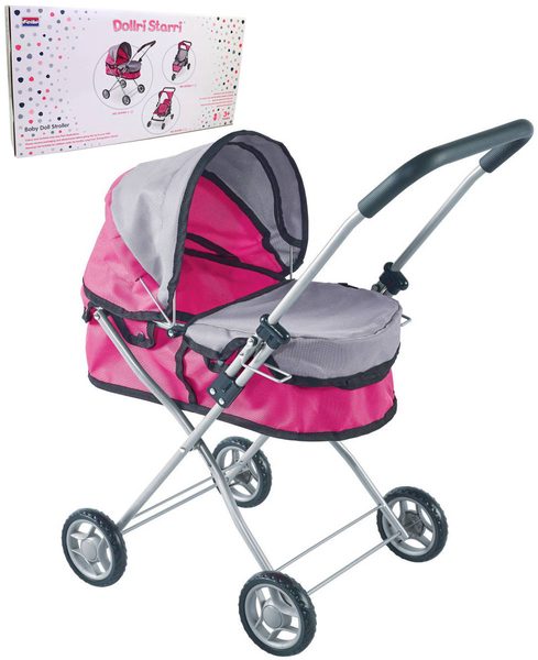 Hluboký kočárek pro panenku růžovo-šedý (do 43 cm)