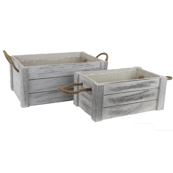 Dřevěná bedýnka s plastem, S/2 D6221 - 25 × 15 × 11 cm,30 × 20 × 13 cm