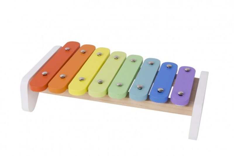 Xylofon duhový dřevo s paličkou 26cm v krabici