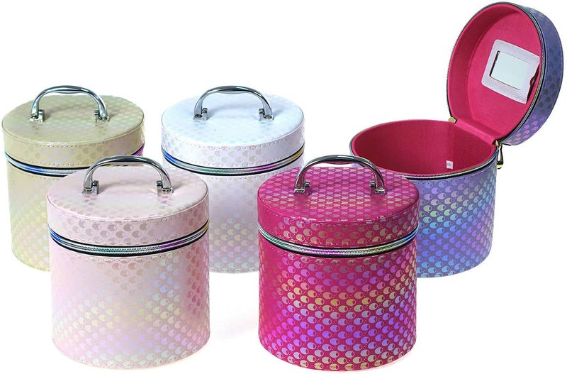 Kufřík dětský kosmetický vel. M se zrcátkem na zip lesklý metalický 5 barev