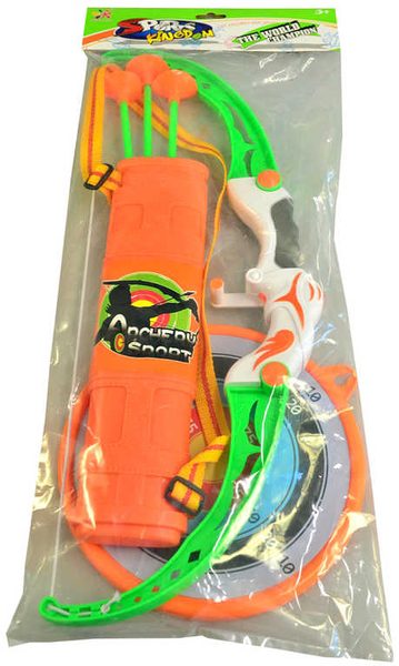 Sada dětský luk 54cm + 3 soft šípy s přísavkami a terčem plast v sáčku
