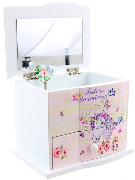 DŘEVO Šperkovnice jednorožec s melodií na natažení se zrcátkem